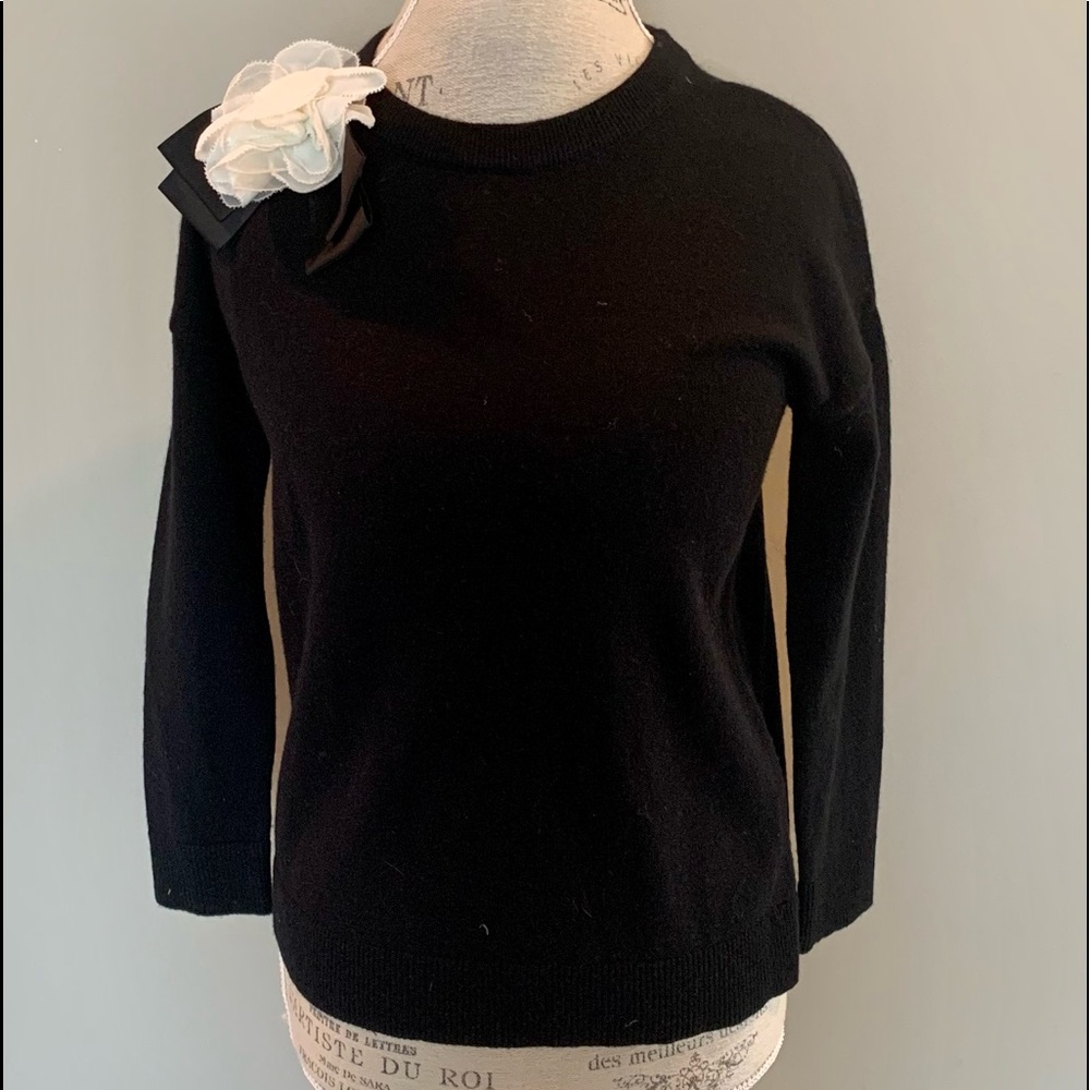 Kate Spade Black Wool Sweater Rosette Bow XXS NWT!